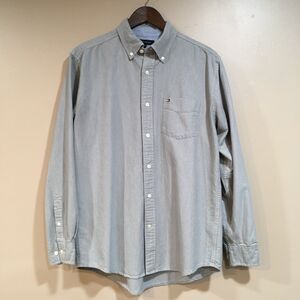 Tommy Hilfiger Mens M Long Sleeve Oxford Button Up Classic FIt Shirt Gray Cotton